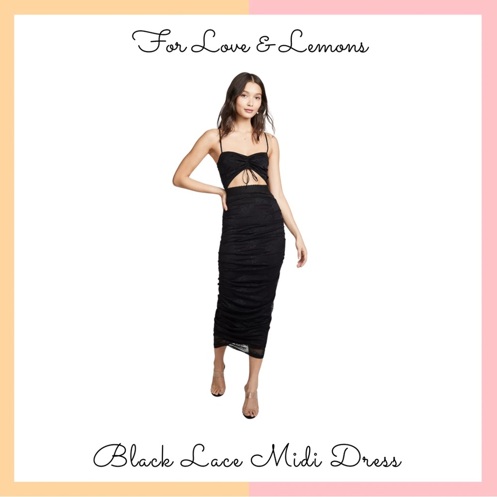 For Love & Lemons Black Lace Cutout Midi Dress